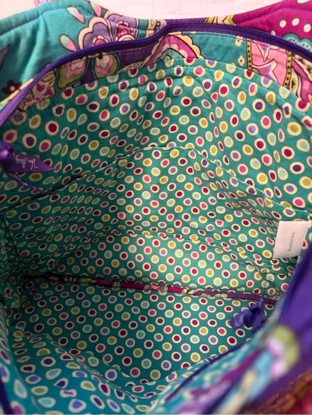Vera Bradley Purple Paisley Quilted Tote with Teal and Pink Accents - Picture 4 of 7